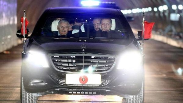 In October, President Recep Tayyip Erdogan drove the first car through the tunnel. (Anadolu Agency)