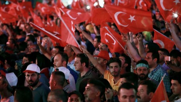 Pro-Erdogan supporters celebrate in Ankara on July 17, 2016 following the failed coup attempt. (AFP/Adem Altan)  
