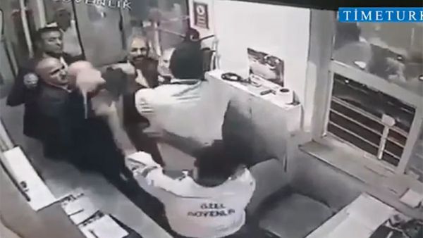 Footage provided by the Timeturk news outlet of the May 14, 2016 incident shows Erdogan Bayraktar assaulting a security guard. (YouTube)