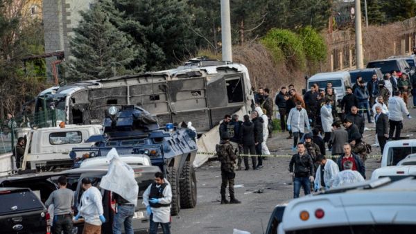 A bombing attack in Diyarbakir, southeastern Turkey, killed six police officers. (AFP/Ilyas Akengin)