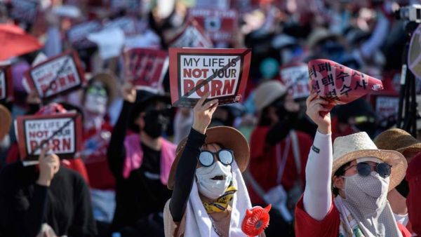 Protesters in Seoul at an August rally against spycam porn, known as 'molka'. (AFP/FILE)