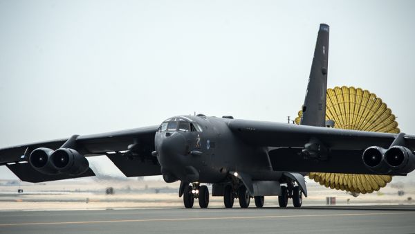 U.S. Air Force B-52 Stratofortress aircraft from Barksdale Air Force Base, Louisiana, arrives at Al Udeid Air Base, Qatar, April 9, 2016. (U.S. Air Force/Tech. Sgt. Corey Hook)