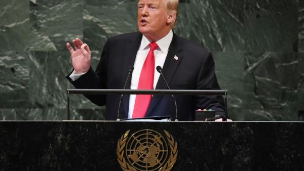 US President Donald Trump speaks during the General Debate of the 73rd session of the General Assembly at the United Nations in New York September 25, 2018.  (TIMOTHY A. CLARY / AFP)