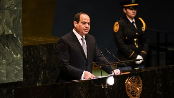 Egyptian President Abdel Fattah al-Sisi delivers a speech to the United Nations General Assembly on September 25, 2018 in New York City. (Stephanie Keith/Getty Images/AFP)