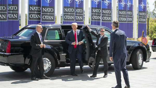 Trump arrives at NATO headquarters in Brussels /Getty