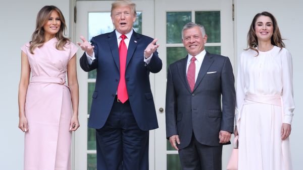 President Donald Trump and first lady Melania Trump welcome Jordan's King Abdullah and Queen Rania at the White House. (AFP/ File)