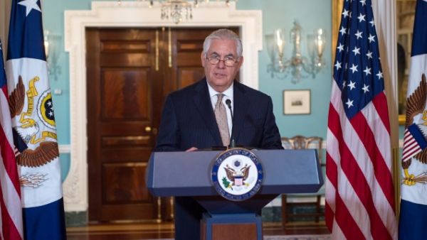 US Secretary of State Rex Tillerson speaks in the Treaty Room of the US Department of State on June 9, 2017, in Washington, DC. Tillerson urged Saudi Arabia and its regional allies on Friday to ease their blockade of Qatar, warning it is harming the regional struggle against extremism. (Paul J. Richards/AFP)