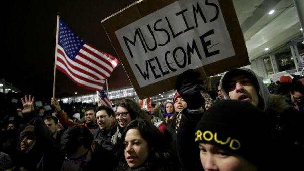 US President Trump's immigration ban has sparked mass protests, such as this rally at Chicago O'Hare International Airport on January 28, 2017. (AFP/ Joshua Lott)