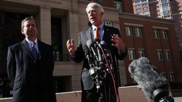 Virginia Attorney General Mark Herring speaks to the media after a hearing February 10, 2017 in front of a US District Court in Alexandria, Virginia. Herring attended the hearing for a request he filed to block the travel ban executive order issued by President Donald Trump. (AFP/Alex Wong)
