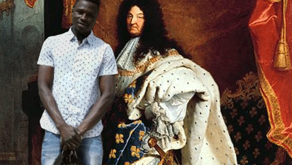 Mamoudou Gassama with infamous member of French aristocracy, Louis XIV (Rami Khoury/Al Bawaba)