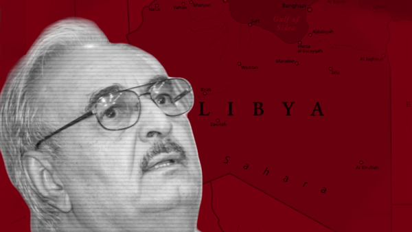 General Haftar in front of Libya (Rami Khoury/Al Bawaba)