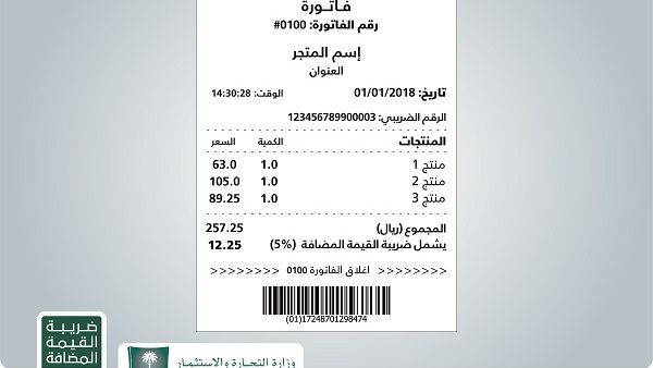شددت الهيئة العامّة للزكاة والدخل على ضرورة التزام المنشآت المسجلة بالضريبة في الفاتورة الخاصة بضريبة القيمة المضافة