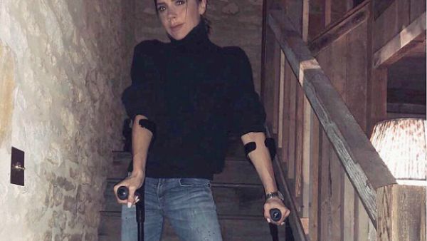 Taking it easy: Victoria Beckham revealed she isn't letting her injury slow her down as she shared a series of shots posing up a storm in the brace on Tuesday (Source: Victoria Beckham - Instagram)