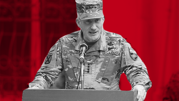 U.S. General John Nicholson, pictured, accused Russia of supplying weapons to the Taliban (Rami Khoury/Al Bawaba)
