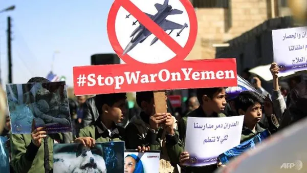 Yemeni children demonstrate on the occasion of the UN's Universal Children's Day. (AFP/Mohammed Huwais)