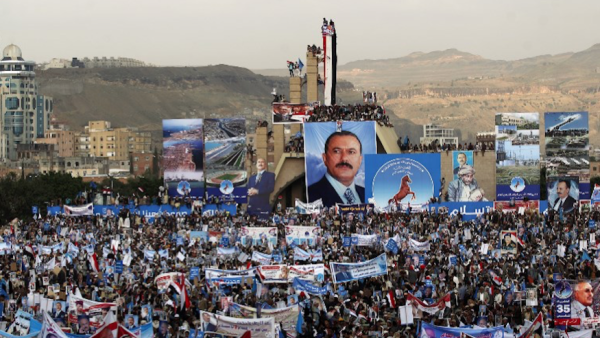 Hundreds of thousands of Yemenis hold posters and portraits of Yemen's ex-president Ali Abdullah Saleh during a demonstration in support of the former president, as his political party marks 35 years since its founding, at Sabaeen Square in the capital Sanaa, August 24, 2017. | AFP
