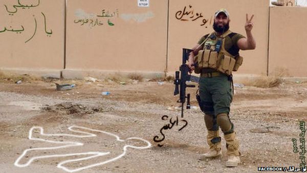 With his ruthlessness and sense of humor, the man known as "Abu Azrael" has gained nearly 400,000 "likes" on his Facebook page. (Screenshot: Twitter)