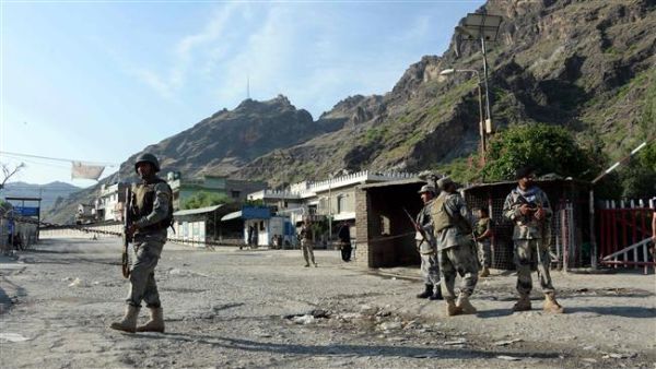 Afghan border police patrol on the Afghanistan side of the Torkham border. (AFP/File)