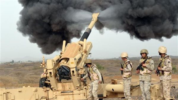 Up to 50 UK military personnel have been teaching battlefield skills to soldiers who will be deployed in the so-called ‘dirty war’. Picture: Saudi troops firing shells (AFP/File)