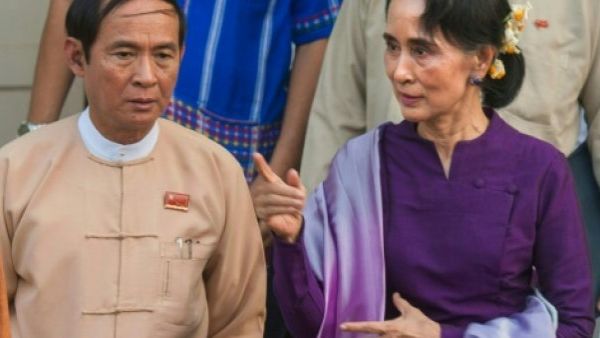 Win Myint ( with Aung San Suu Kyi) become Myanmar's new president following his endorsement by the lower house of parliament (AFP/File Photo)	