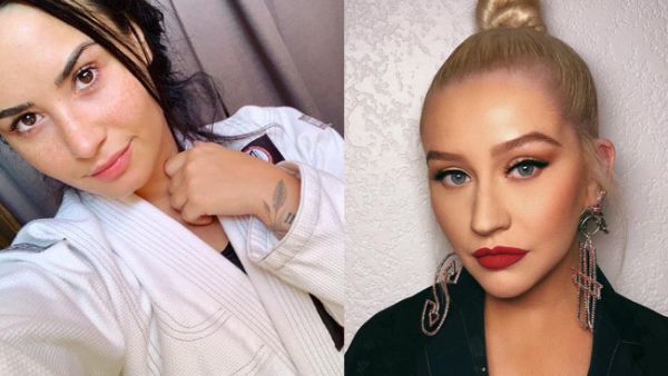 Demi Lovato showed off her strength (Source : xtina , ddlovato / Instagram ) 