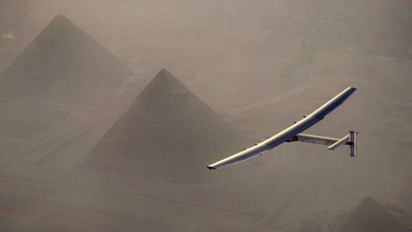 Solar Impulse 2, the solar powered plane, flies over the pyramids of Giza in Egypt. (AFP/File)