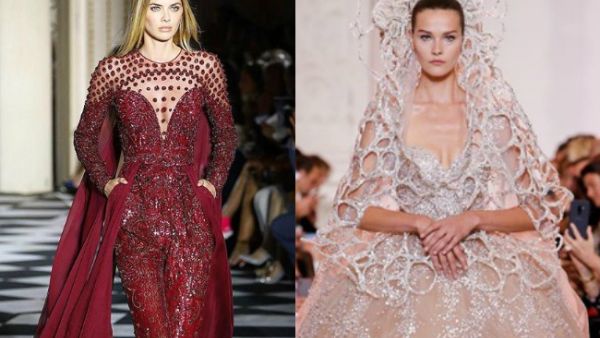 Saab’s latest collection was inspired by renowned Spanish architect Antoni Gaudí while Murad was channeling Imperial Russia in his fall-winter couture collection with a nod to military suits. (Source: eliesaabworld - zuhairmuradofficial - Instagram)