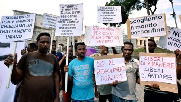 Eritrean asylum seekers protesting deportation in Rome, Italy. (AFP/File)