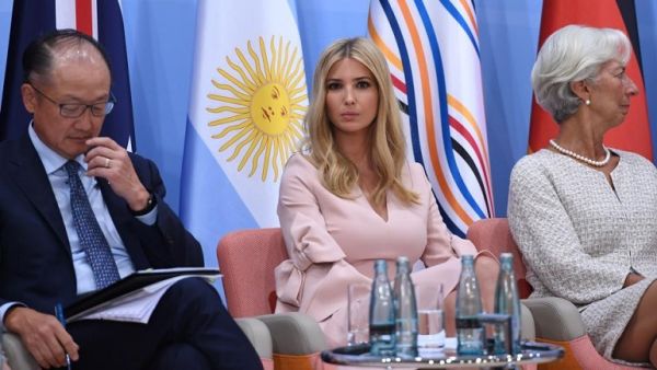 World Bank Group President Jim Yong Kim (L), the daughter of the US President Ivanka Trump (C) and the Managing Director of the IMF Christine Lagarde (R) attend the Women's Entrepreneurship Finance Event at the G20 Summit in Hamburg, Germany, on July 8, 2017. (AFP)  World Bank Group President Jim Yong Kim (L), the daughter of the US President Ivanka Trump (C) and the Managing Director of the IMF Christine Lagarde (R) attend the Women's Entrepreneurship Finance Event at the G20 Summit in Hamburg, Germany, on July 8, 2017. (AFP)
