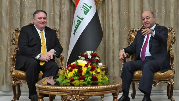 الرئيس العراقي برهم صالح ووزير الخارجية الأمريكي مايك بومبيو في بغداد
