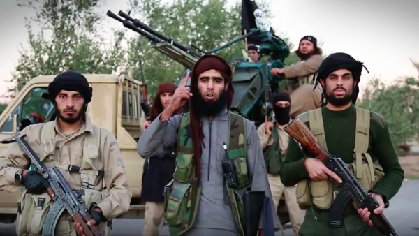 A militant in the video threatened to attack any country participating in airstrikes against the extremist group. (Screenshot)