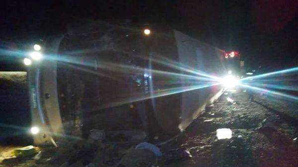 A bus carrying pilgrims from the West Bank crashed late Wednesday night in Jordan after the driver apparently lost control of the vehicle. (Twitter/Petra News Agency)