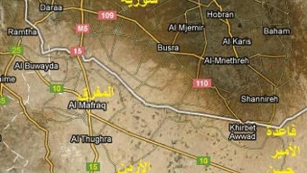 خارطة تظهر الحدود الأردنية السورية من جهة منطقة المفرق