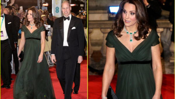 تألقت كيت ميدلتون بفستان أخضر طويل بتوقيع المصممة Jenny Packham 
