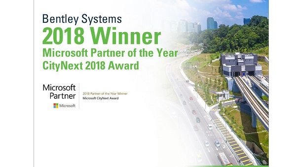 Bentley Systems was recognized for providing outstanding solutions and services in the CityNext Partner of the Year category.