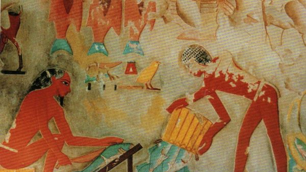 In an ancient Egyptian engraving, fisherman collect and skin the days' haul (Wikimedia Commons) 