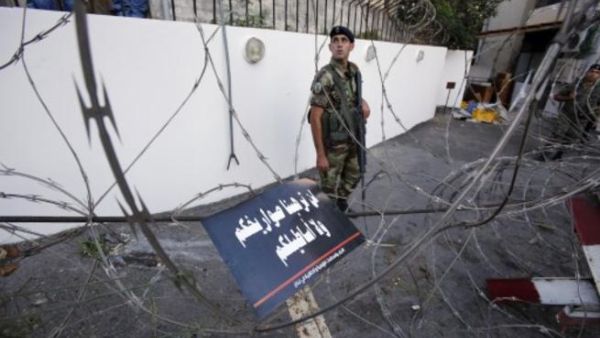 Lebanese soldiers block a road leading to the American embassy in eastern Beirut. (Image credit: AFP)