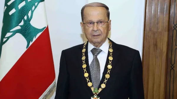 Lebanese President Michel Aoun posing with the presidential medal at the presidential palace of Baabda, east of Beirut on October 31, 2016. (AFP/File)