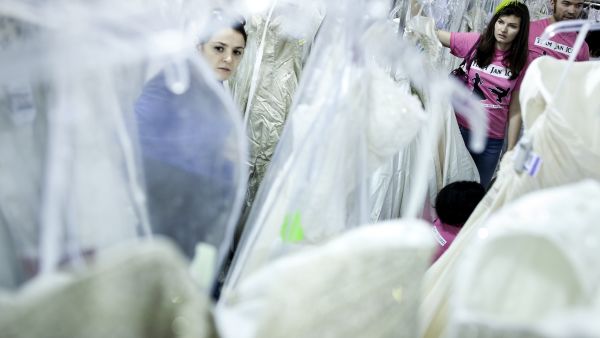Bride-shopping, not as you thought. Before getting to this stage of Bridal dress frenzy, the bride needs to be found, or in this case 'shopped around for'.