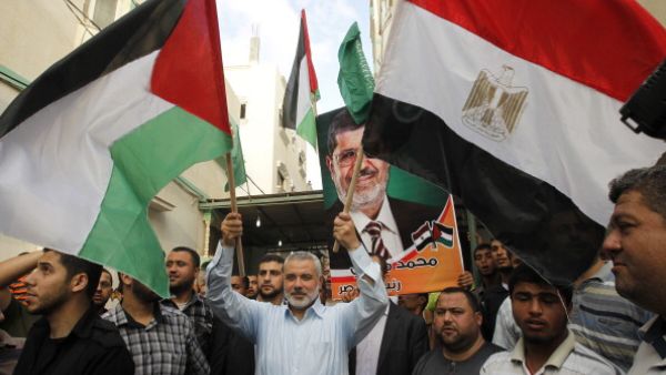 The head of Gaza's Hamas government Ismail Haniya  in Gaza City after the Muslim Brotherhood's presidential candidate Mohamed Morsi was declared the winner of the Egyptian elections, on June 24, 2012. [Getty Images]