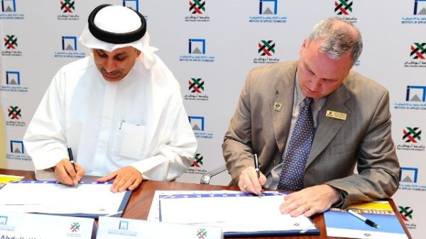 Abdullatif Al Shamsi, Managing Director of IAT and Terry Motiuk, Vice Chancellor of Abu Dhabi University during the signing Abdullatif Al Shamsi, Managing Director of IAT and Terry Motiuk, Vice Chancellor of Abu Dhabi University during the signing