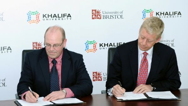 Khalifa University President and Professor David Bull of the University of Bristol during the signing of the MoU Khalifa University President and Professor David Bull of the University of Bristol during the signing of the MoU