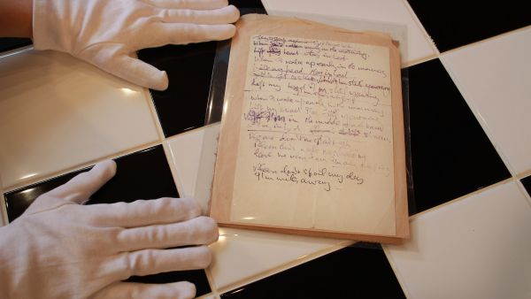 A handwritten lyrics by the famous musician John Lennon.