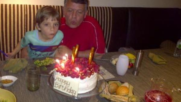 Taken from HM Queen Rania's Facebook page, here is an intimate family moment celebrating HM King Abdullah II's birthday with his son who also had a birthday.