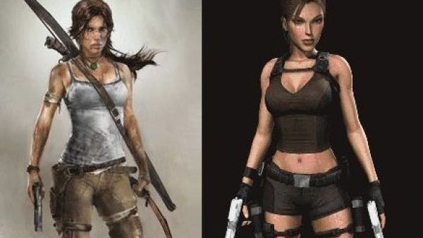 The new 'realistic' Arab version (L) and original Lara Croft (R).