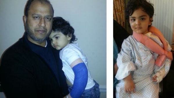 Eisa with his great uncle, Dr. Ebrahim Hayat, in Newport, South Wales, on Wednesday. (AN Photo)