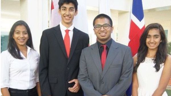 From left: Mitali Mirle, president of general assembly; Farhan Farooqui, deputy secretary general, Abhinav Menon, secretary general, Anvita Achar, deputy secretary general