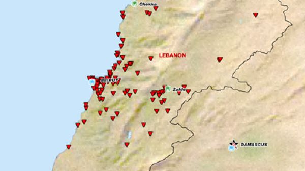 A map depicting refugee locations throughout Lebanon (Source: UNHCR) A map depicting refugee locations throughout Lebanon (Source: UNHCR)