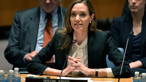 Angelina Jolie speaks to the U.N. about war zone rape atrocities (AFP PHOTO/Stan HONDA)