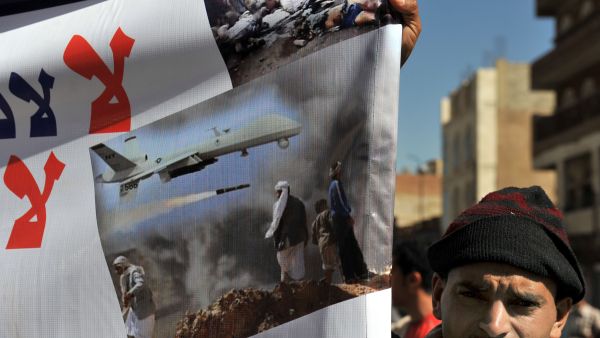 Yemenis protest the US drone attacks in their country.